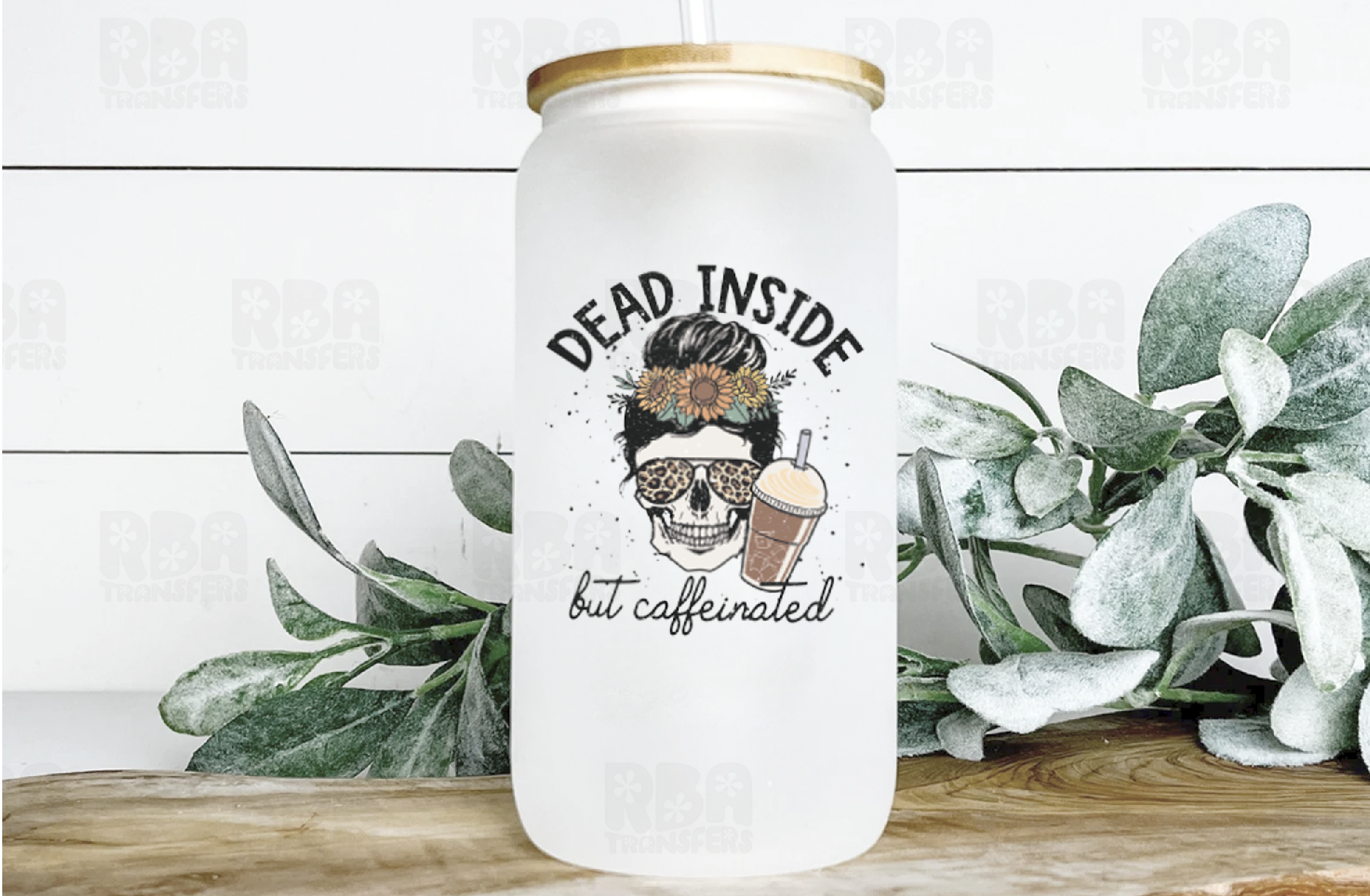 Dead inside but caffeinated Libbey Beer Can Glass Iced Coffee Glass