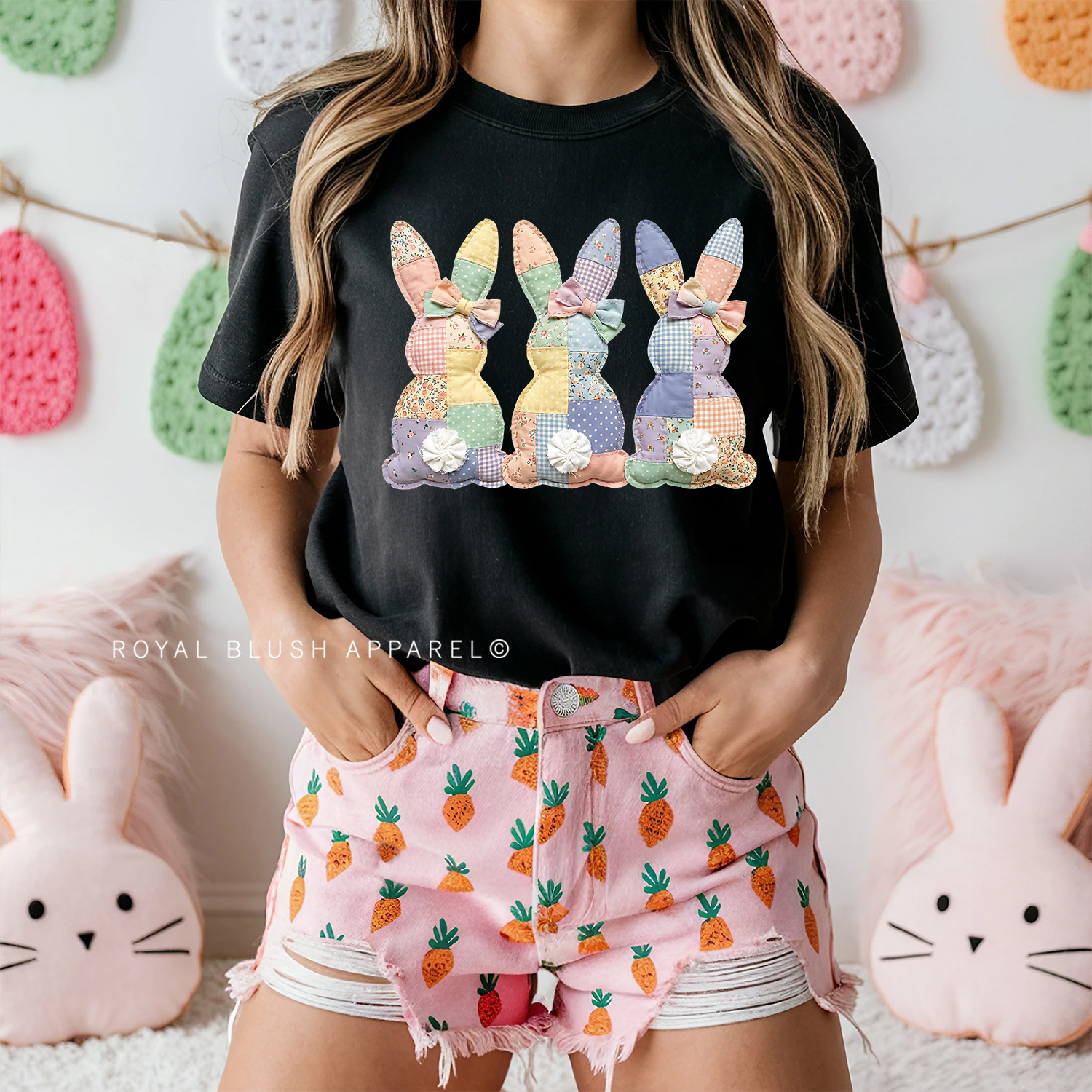 3 Bunnies Faux Quilted Full Color Transfer