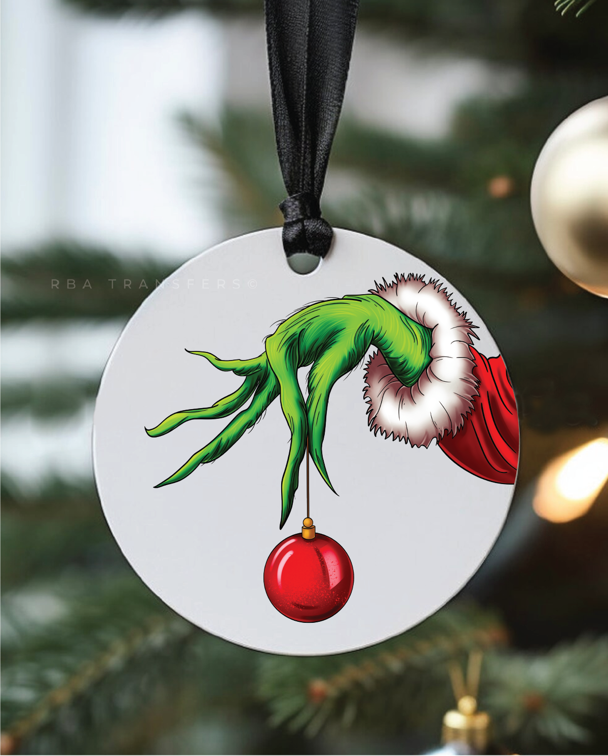 Grinch Hand 3" Acrylic Ornament UV DTF Sticker