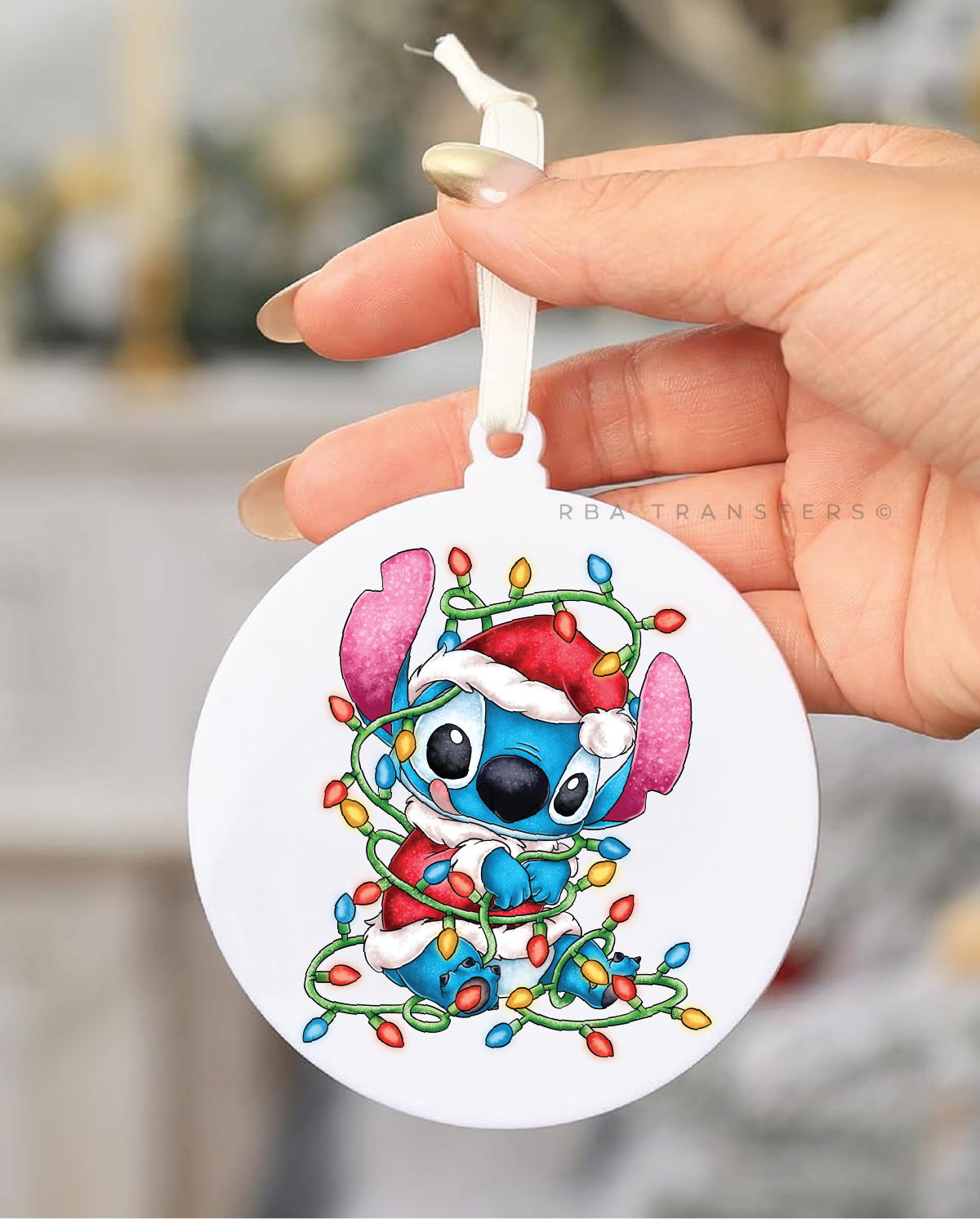 Stitch Christmas Lights 3" Acrylic Ornament UV DTF Sticker