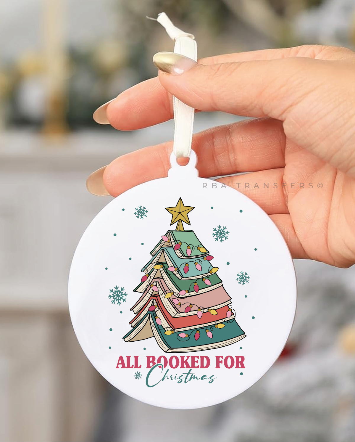 All Booked For Christmas 3" Acrylic Ornament UV DTF Sticker