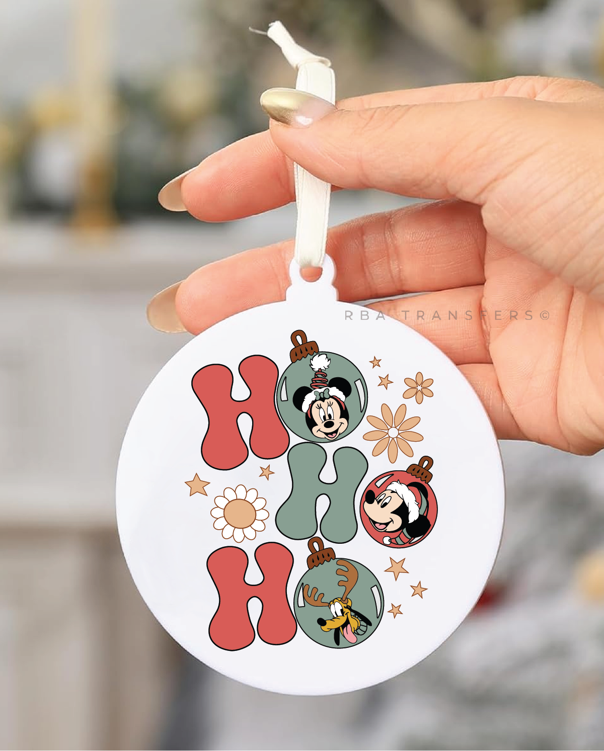 Mickey Flower Ho Ho Ho 3" Acrylic Ornament UV DTF Sticker