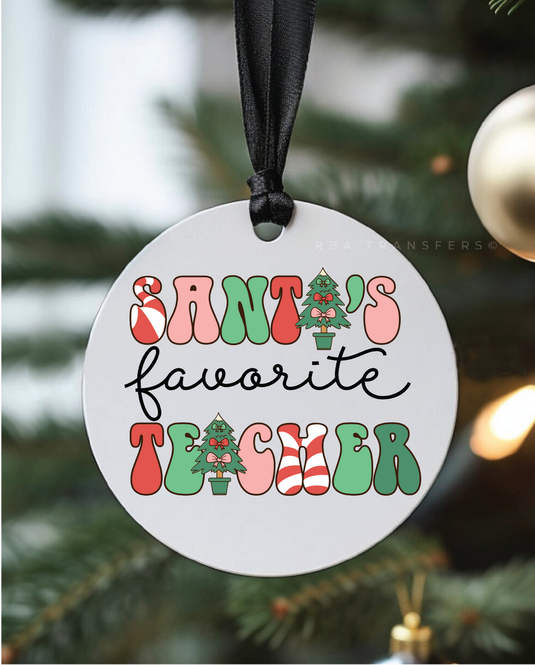 Enseignant préféré du Père Noël 3" Ornement acrylique UV DTF Autocollant