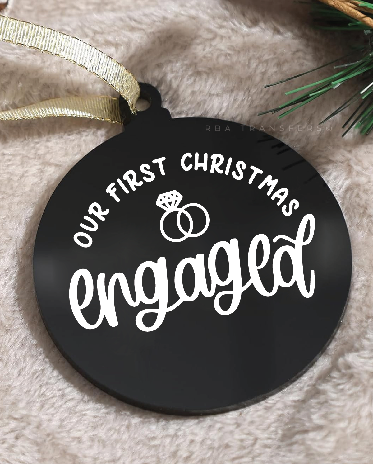Our First Christmas Engaged 3" Acrylic Ornament UV DTF Sticker