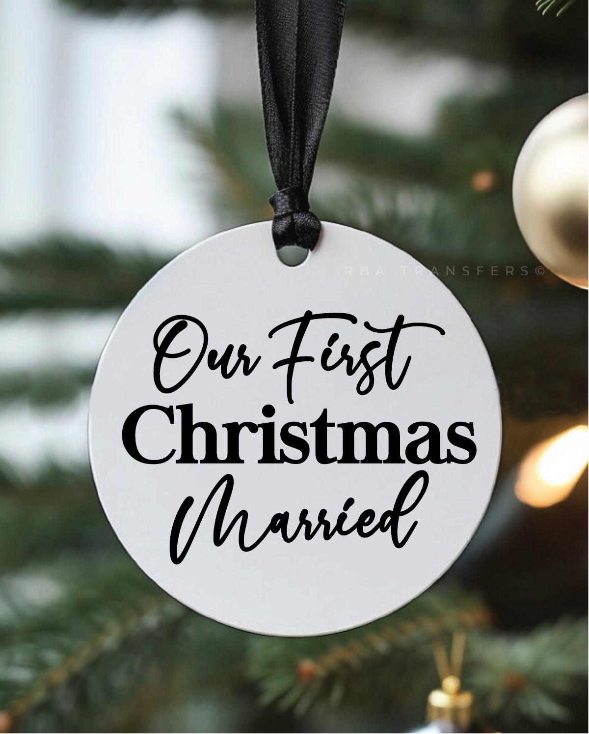Our First Christmas Married 3" Acrylic Ornament UV DTF Sticker
