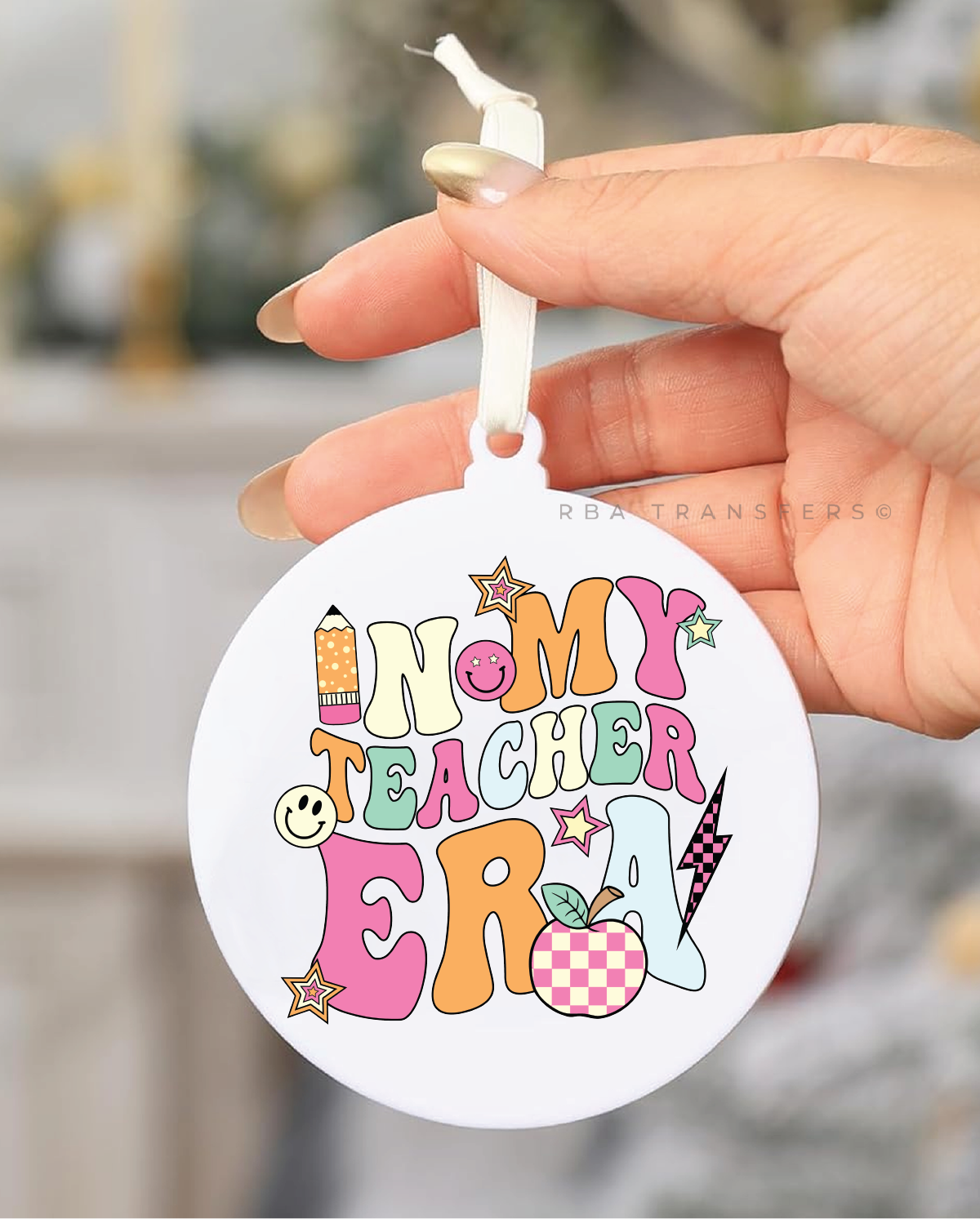 In My Teacher Era 3" Acrylic Ornament UV DTF Sticker