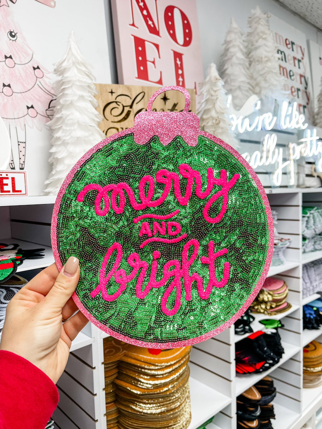 Merry And Bright Ornament Sequin Patch