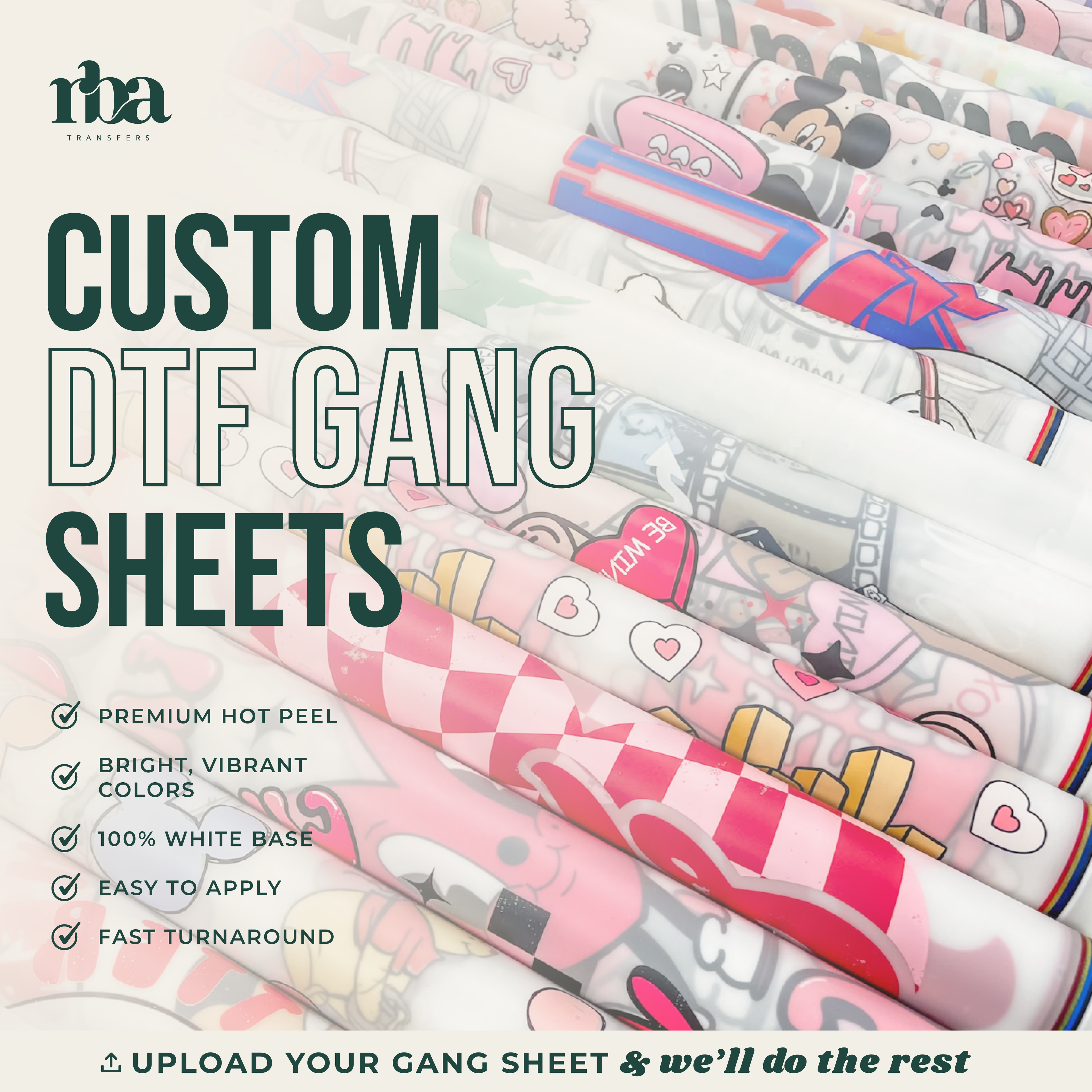 Custom Hot Peel DTF Transfer Gang Sheets