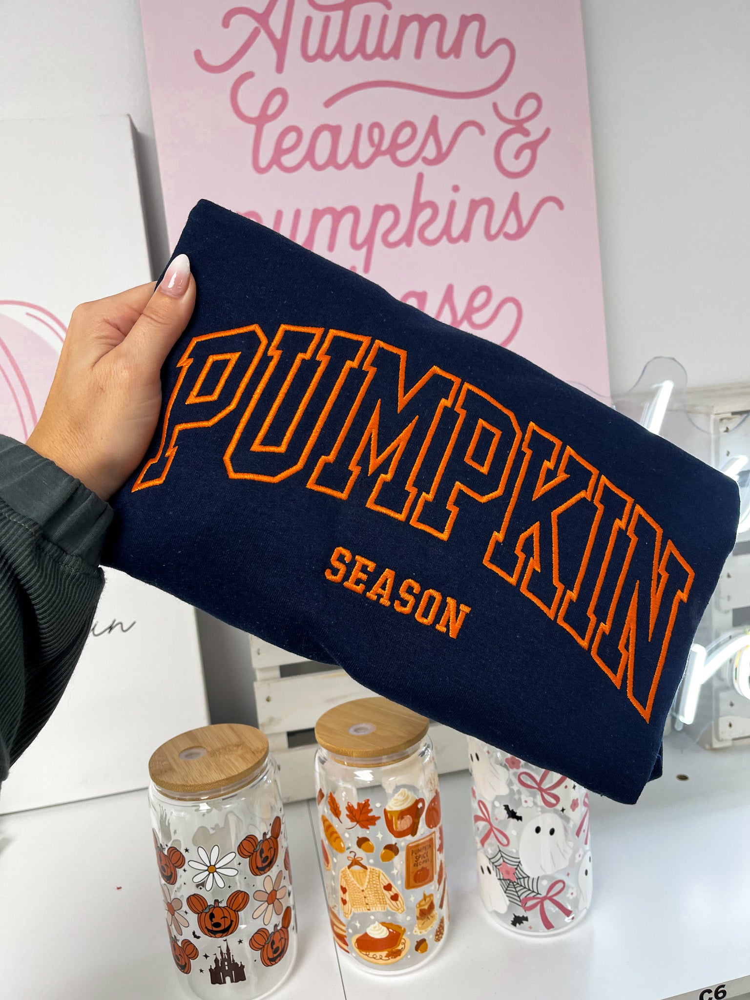 Pumpkin Season Embroidery Crewneck Sweater