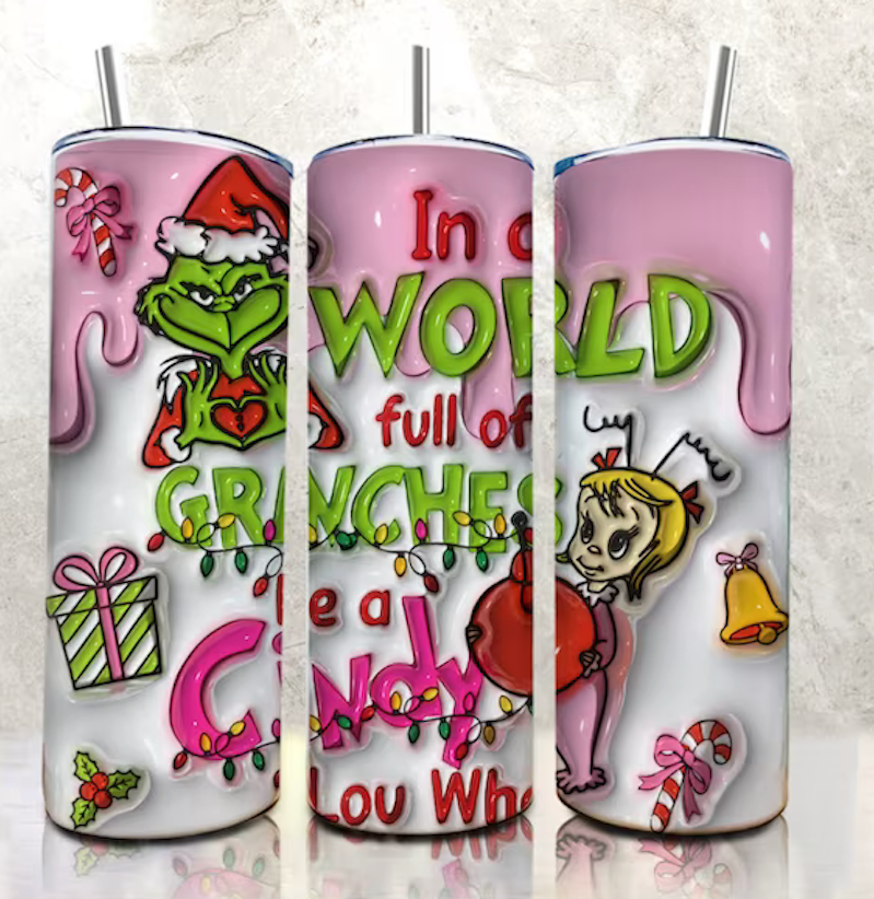 3D Inflated Christmas Character Grinch Tumbler PNG