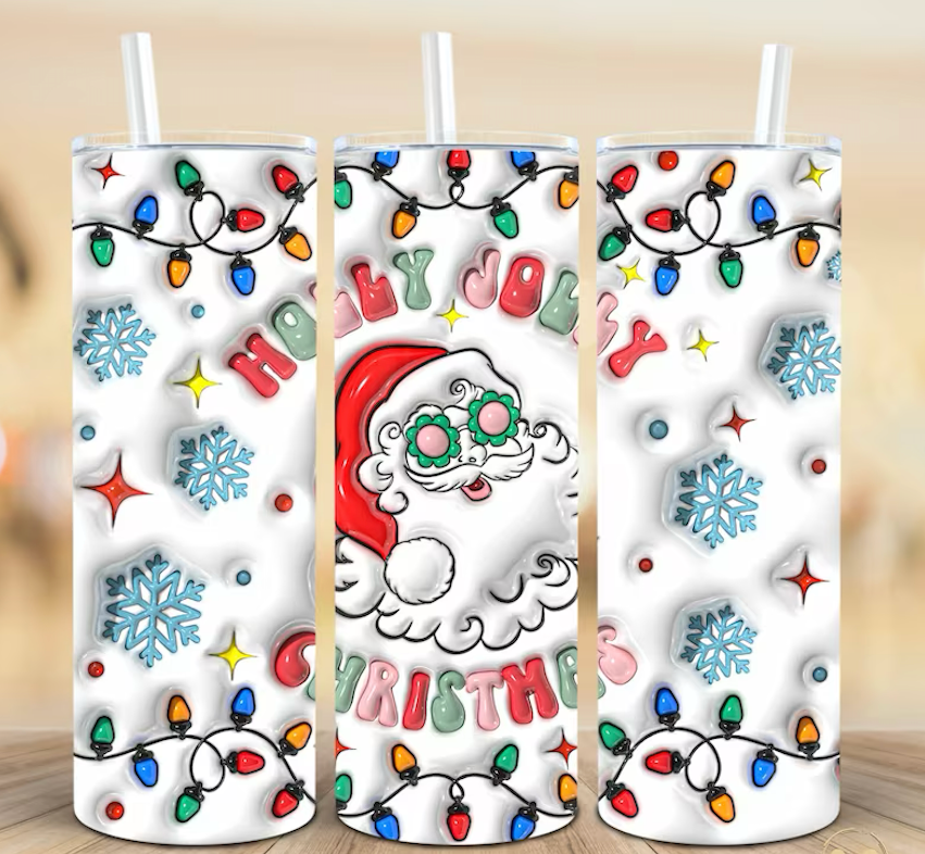 Holly Jolly Christmas 20oz Enveloppe de sublimation gonflée 3D