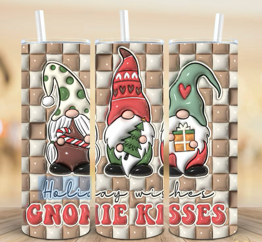 Gnomie Kisses 20oz Enveloppe de sublimation gonflée 3D