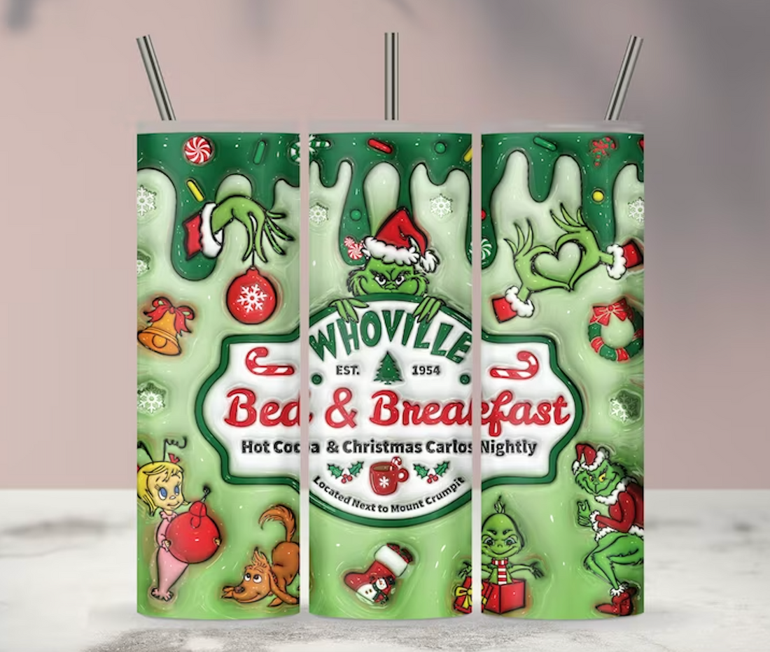 Whoville Bed & Breakfast Enveloppement de sublimation gonflé 3D de 20 oz