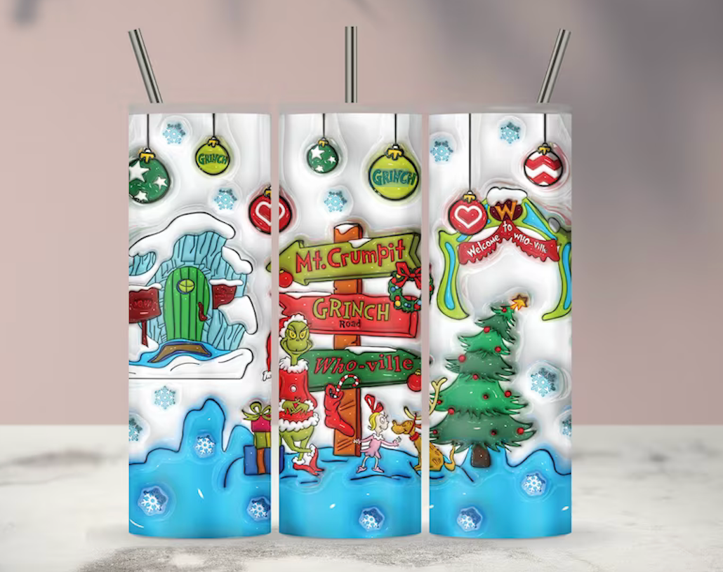 Whoville Road Signs Enveloppe de sublimation gonflée 3D de 20 oz