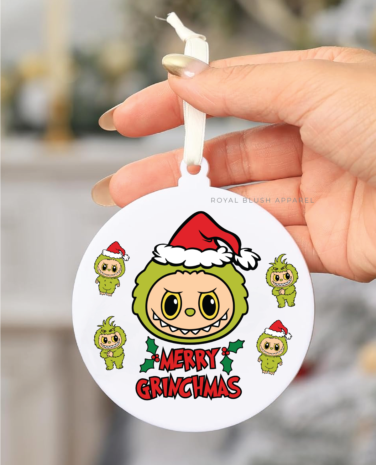 Labubu Merry Grinchmas 3" Acrylic Ornament UV DTF Sticker