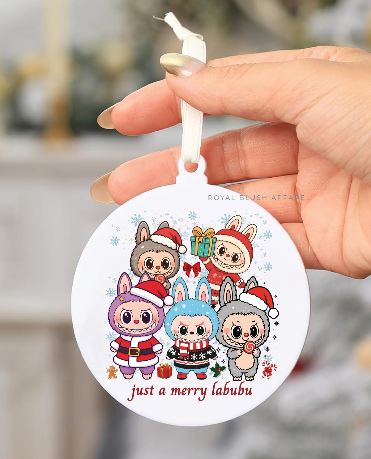 Just A Merry Labubu 3" Acrylic Ornament UV DTF Sticker