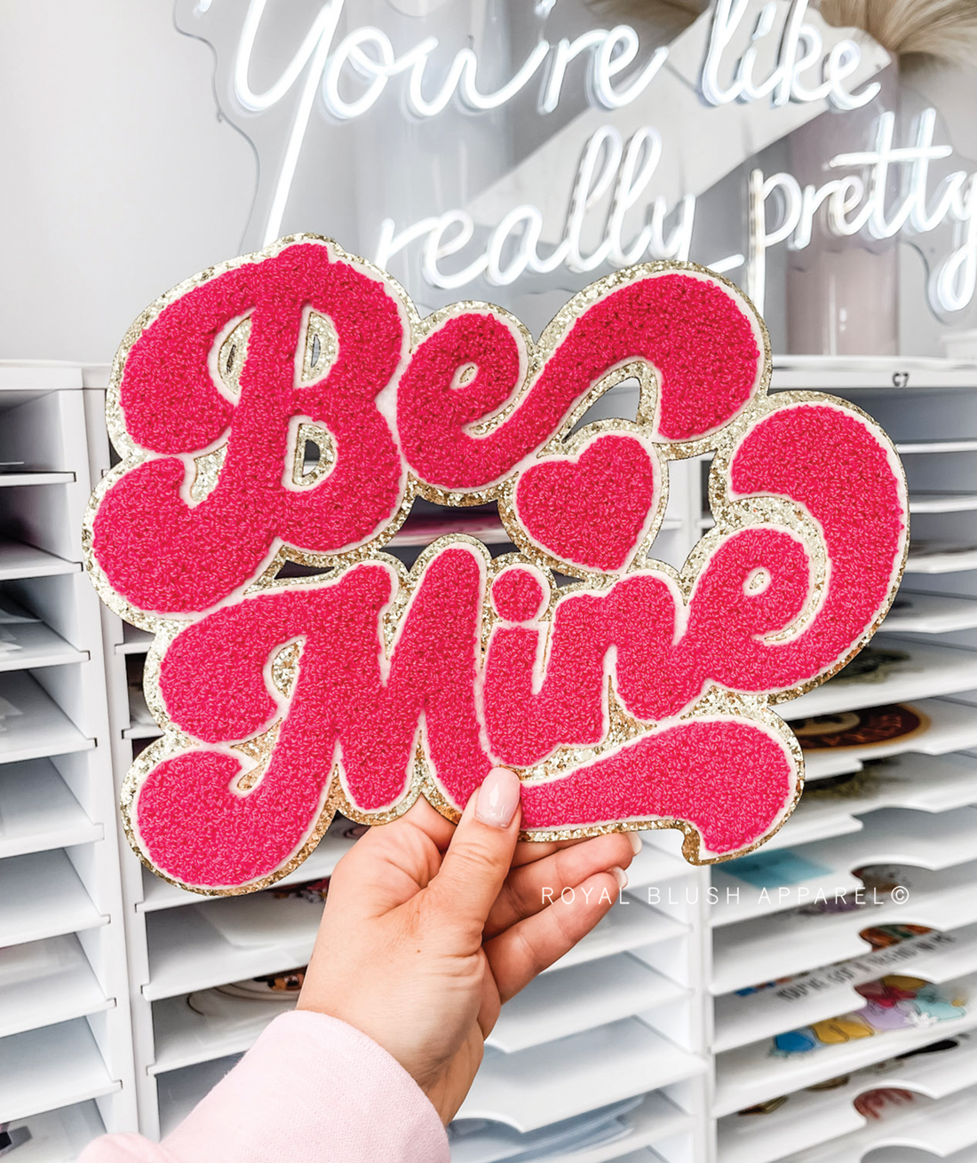 Be Mine Patch Chenille Rose Fuchsia