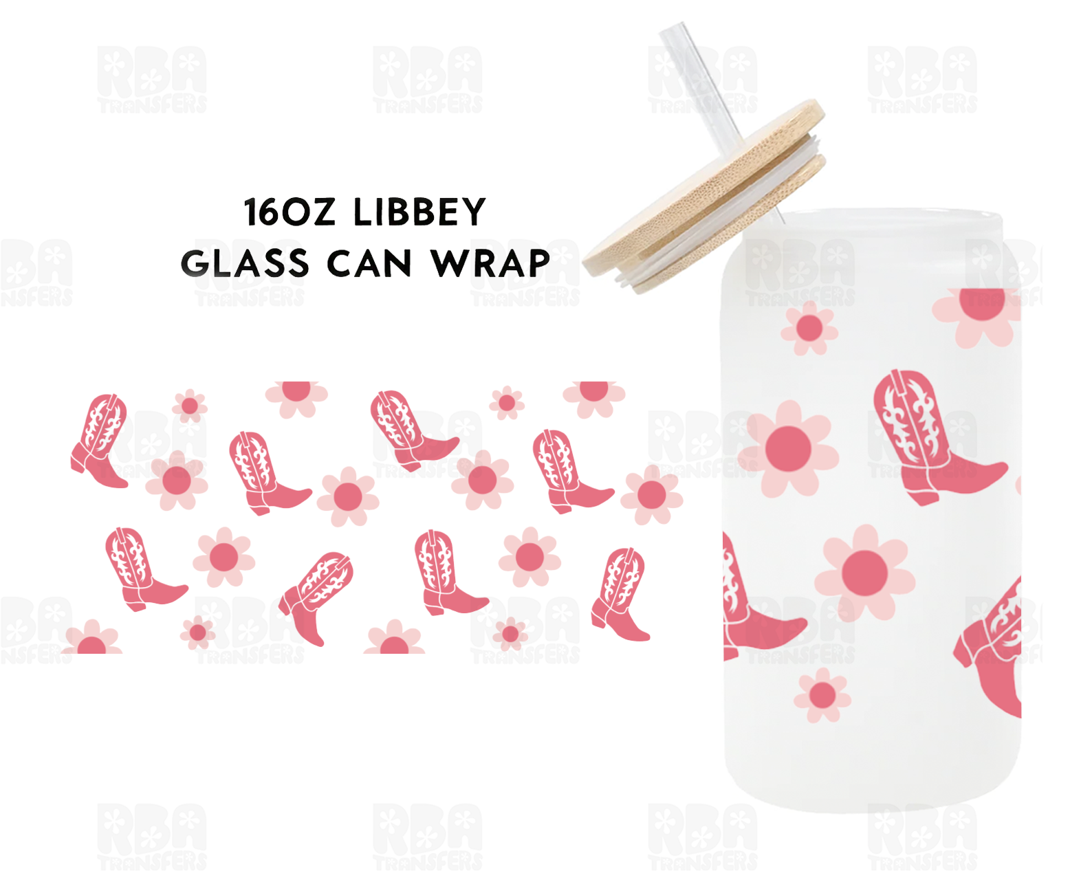 Pink Cowboy Boots & Flowers Wrap UV DTF Sticker