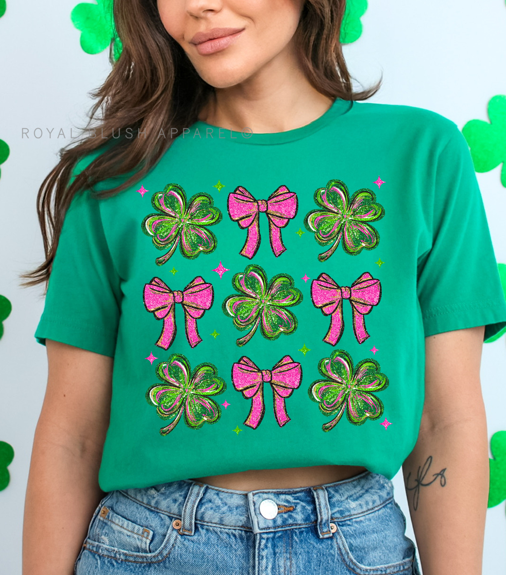 Four Leaf Clover Sequin Bow Full Color Transfer