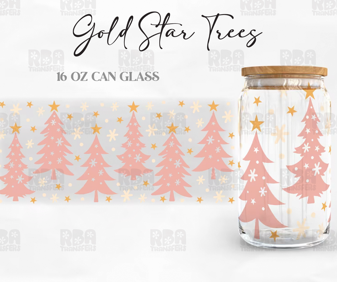 Les arbres à étoiles d’or enveloppent l’autocollant UV DTF