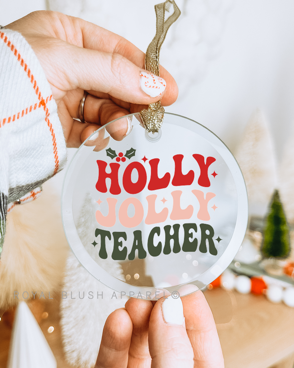 Holly Jolly Teacher 3" Acrylic Ornament UV DTF Sticker