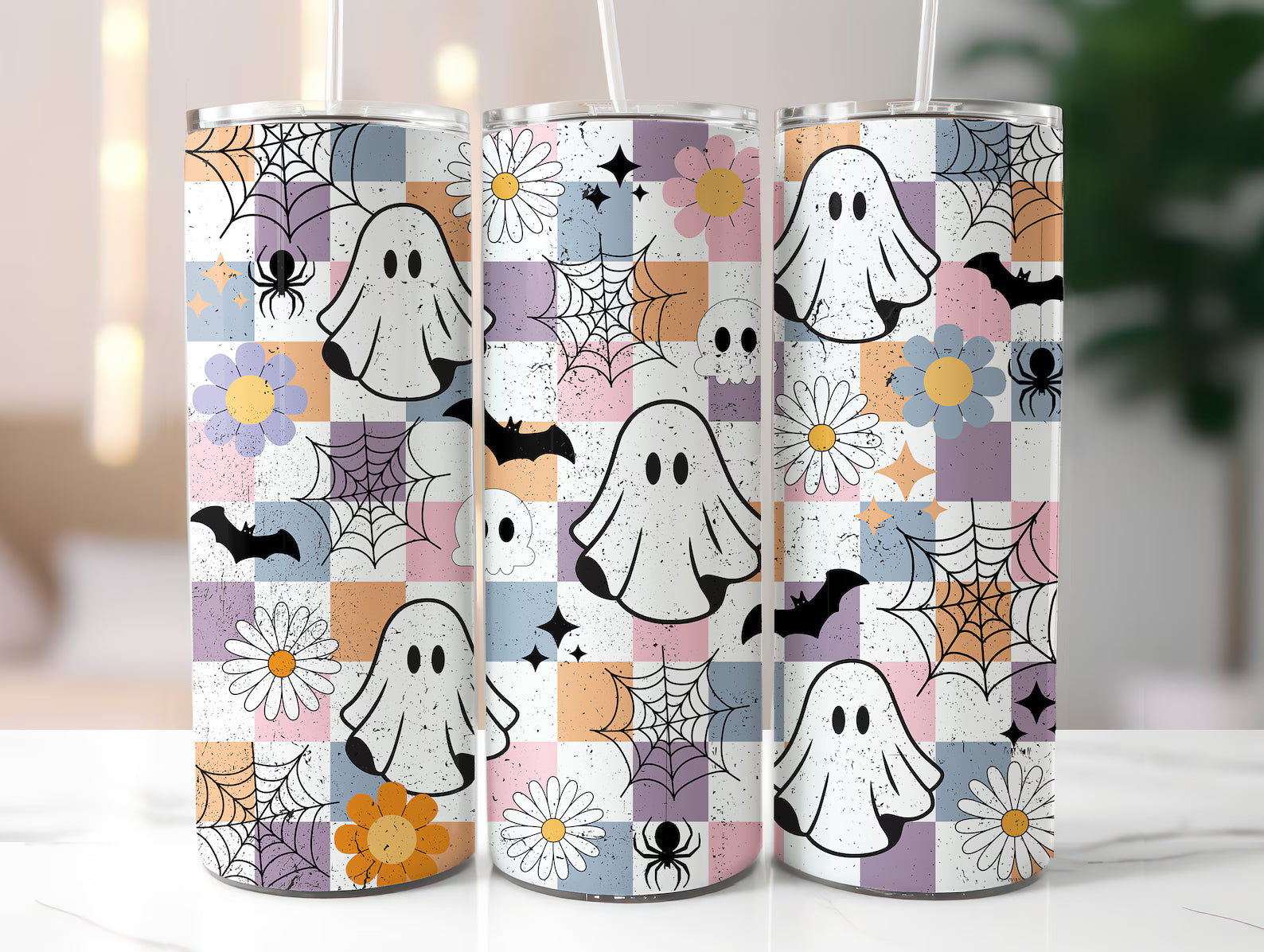 Checkered Retro Ghosts 20oz 3D Inflated Sublimation Wrap