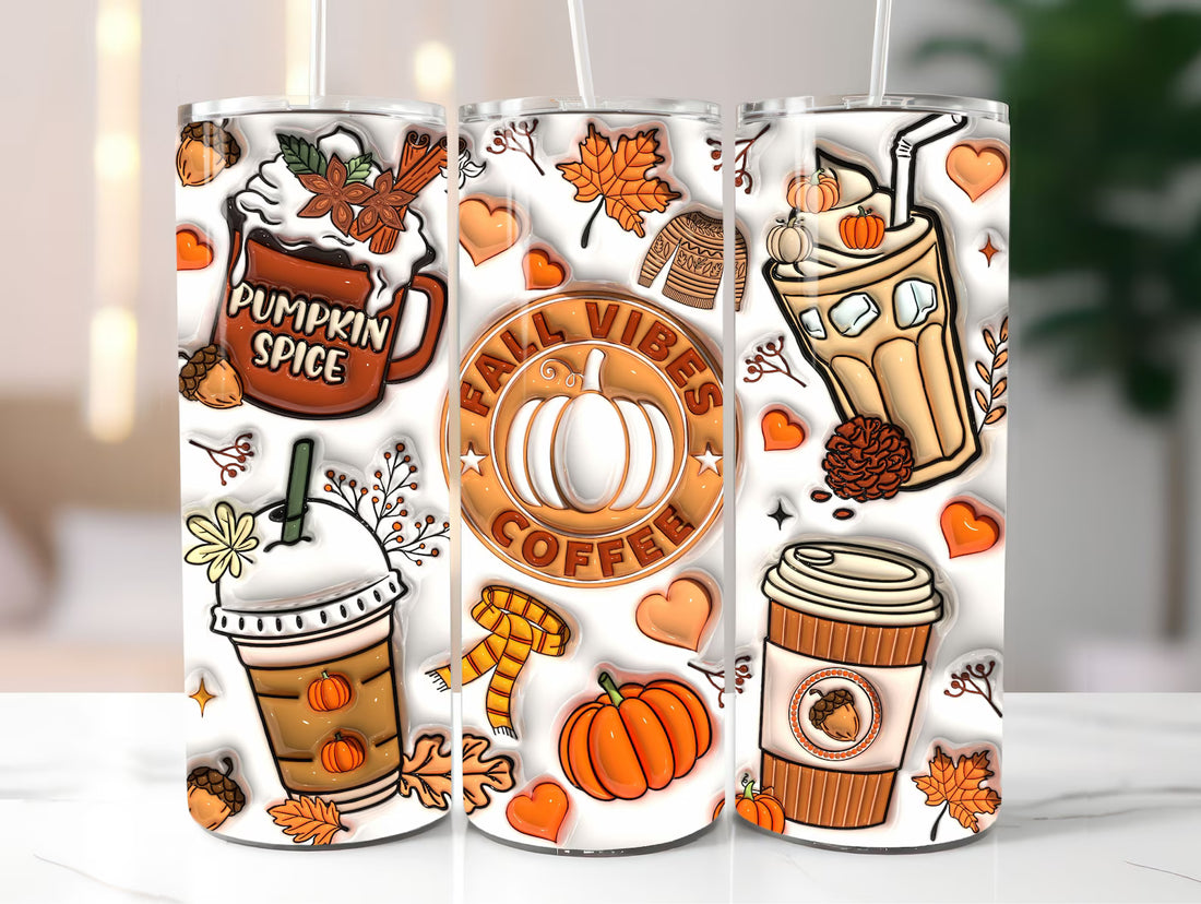 Fall Vibes Coffee 20oz 3D Inflated Sublimation Wrap