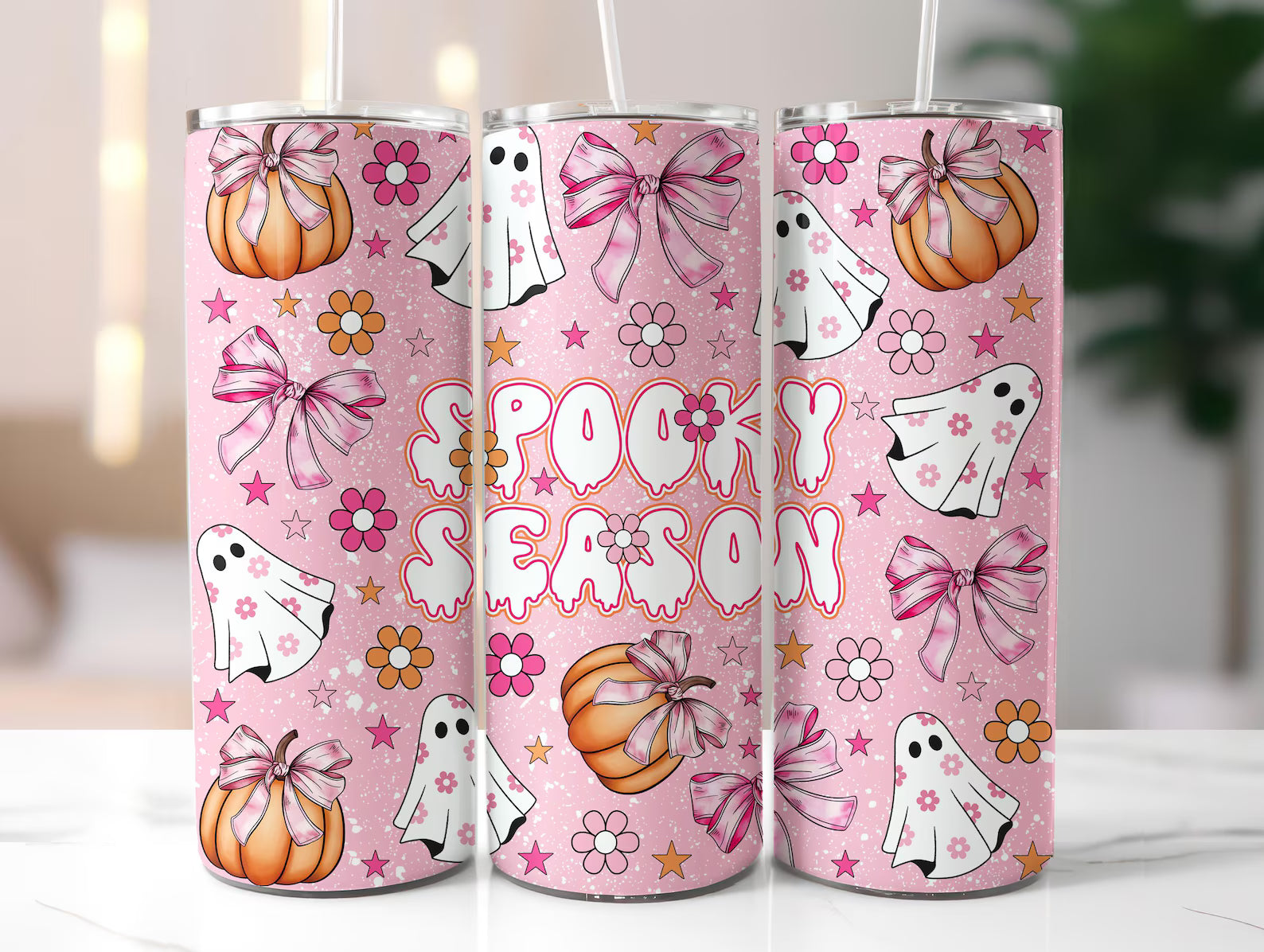 Pink Flower Spooky Season 20oz 3D Inflated Sublimation Wrap