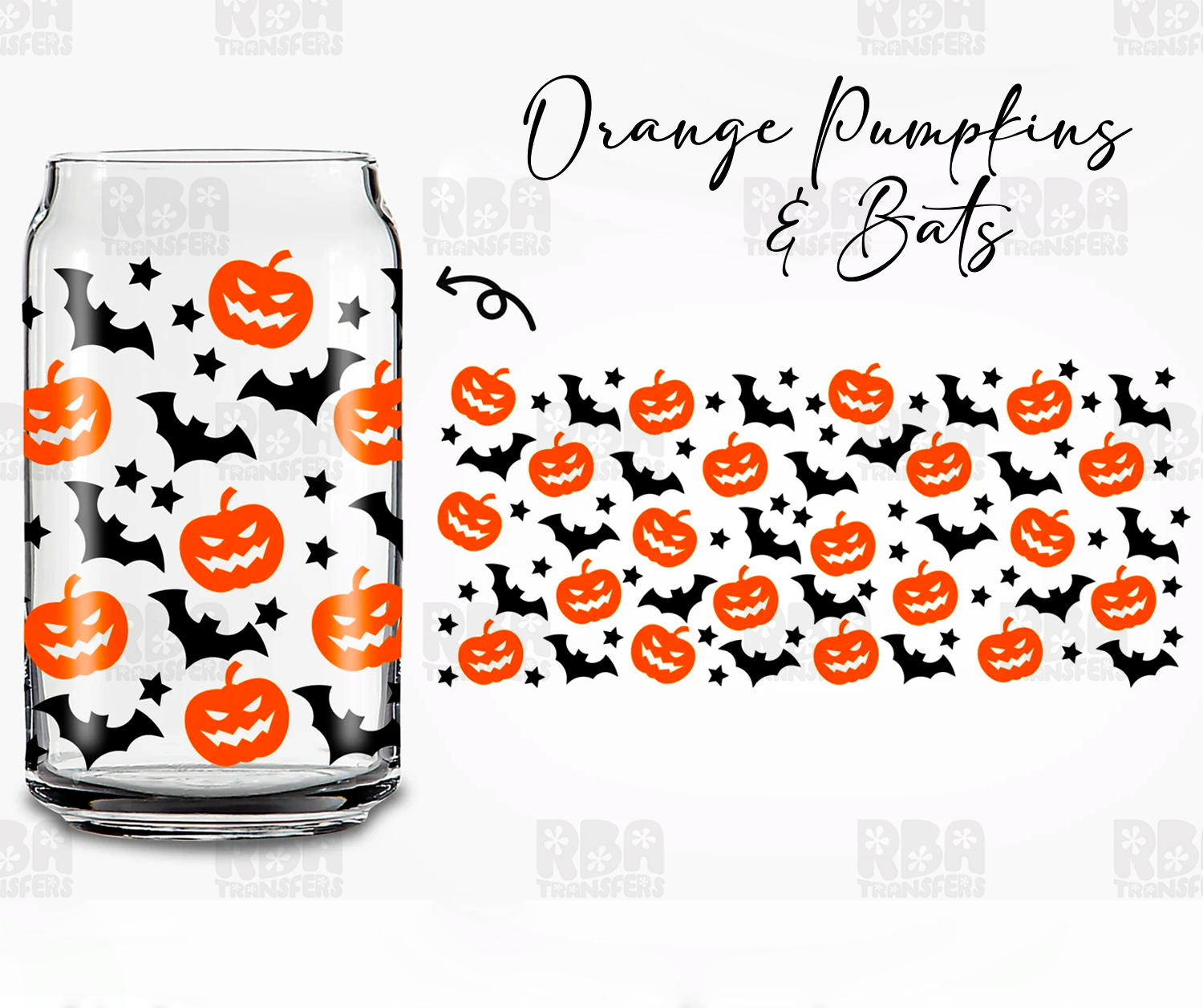 Orange Pumpkins & Bats Wrap UV DTF Sticker