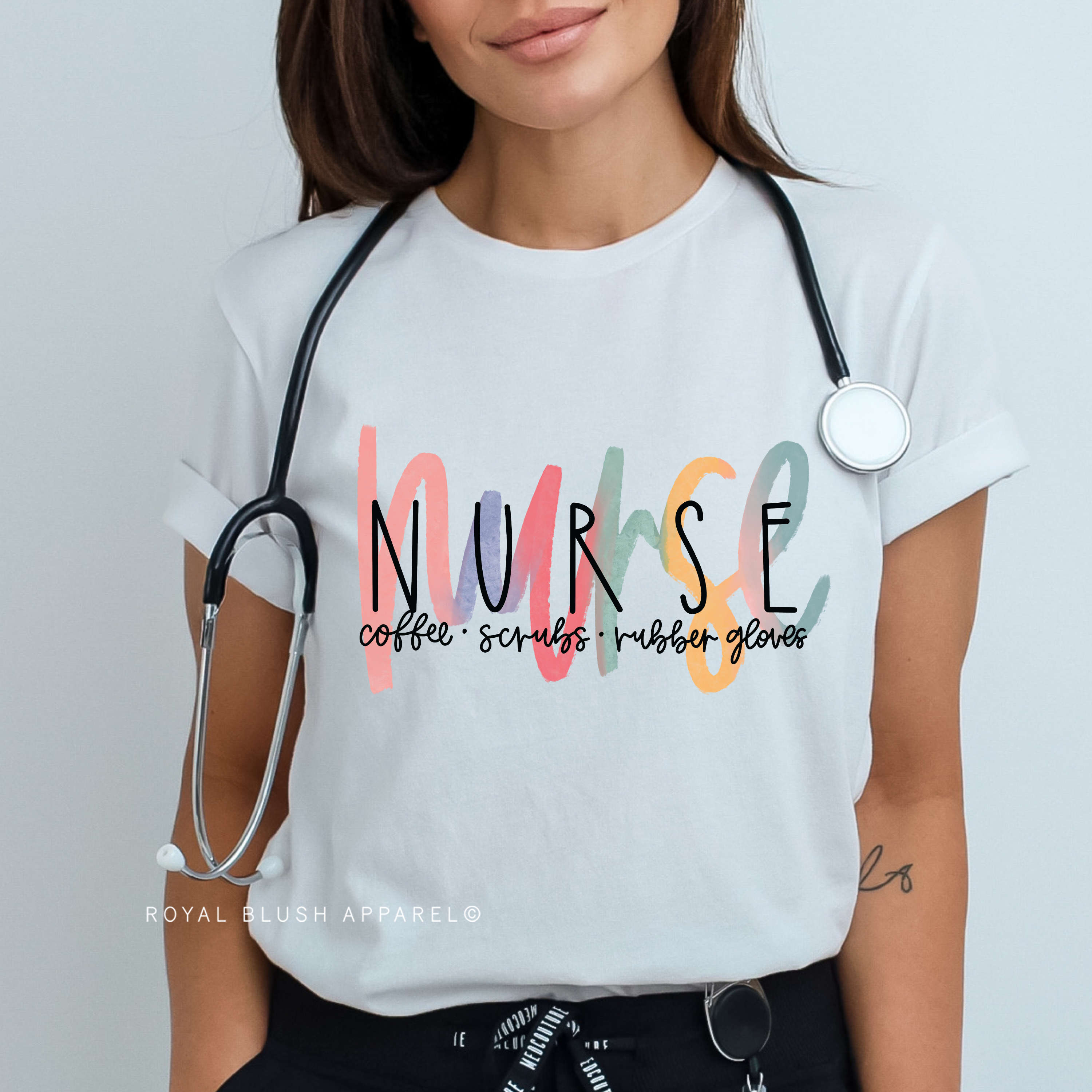 NURSE Coffee • Scrubs • Rubber Gloves Full Color Transfer