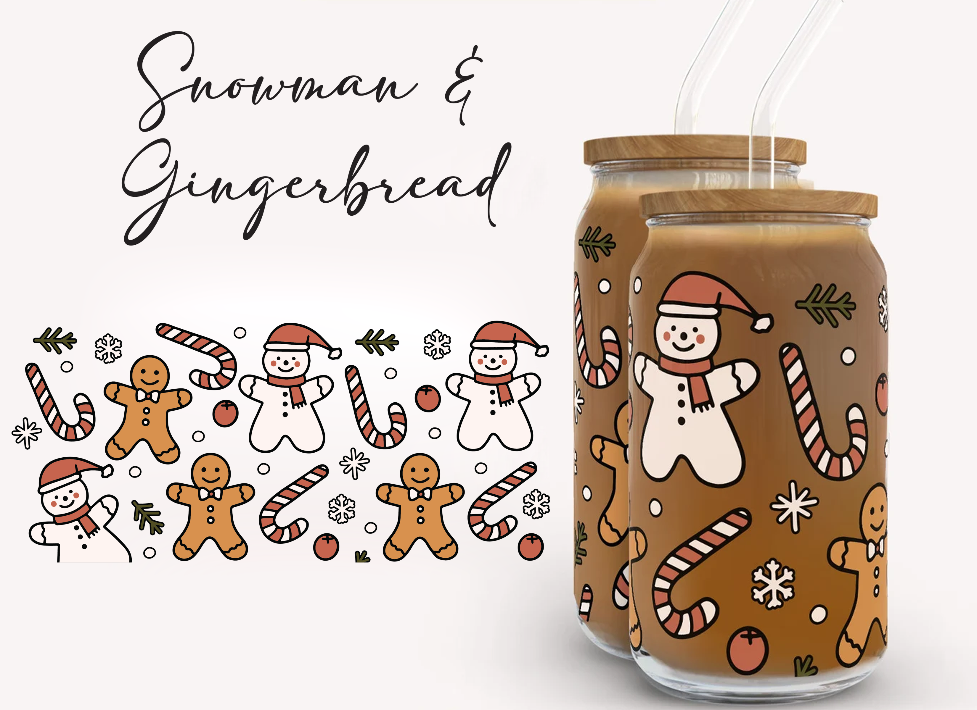 Snowman & Gingerbread Wrap UV DTF Sticker