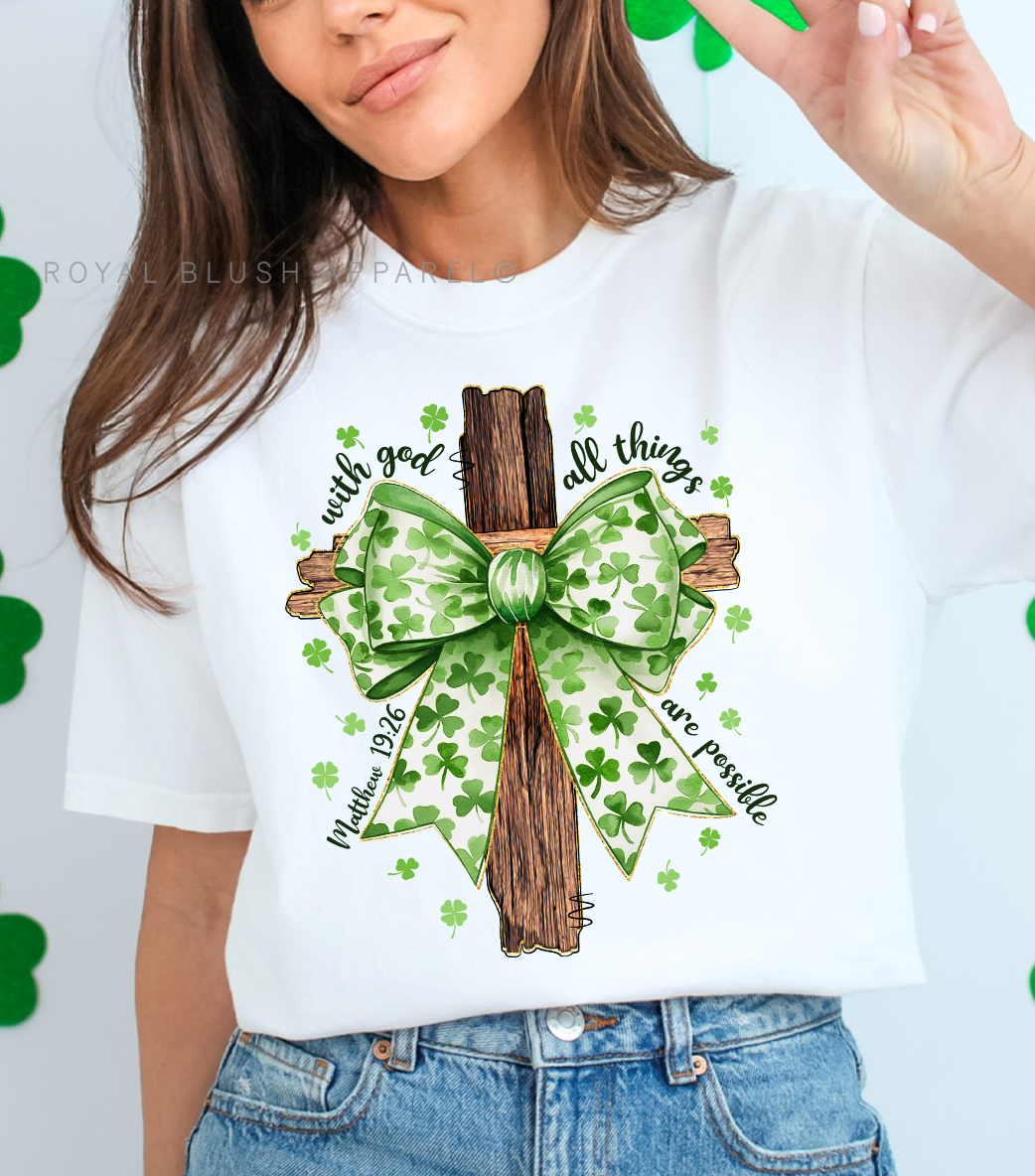 St. Patrick’s Day Cross With God All Things Are Possible Full Color Transfer