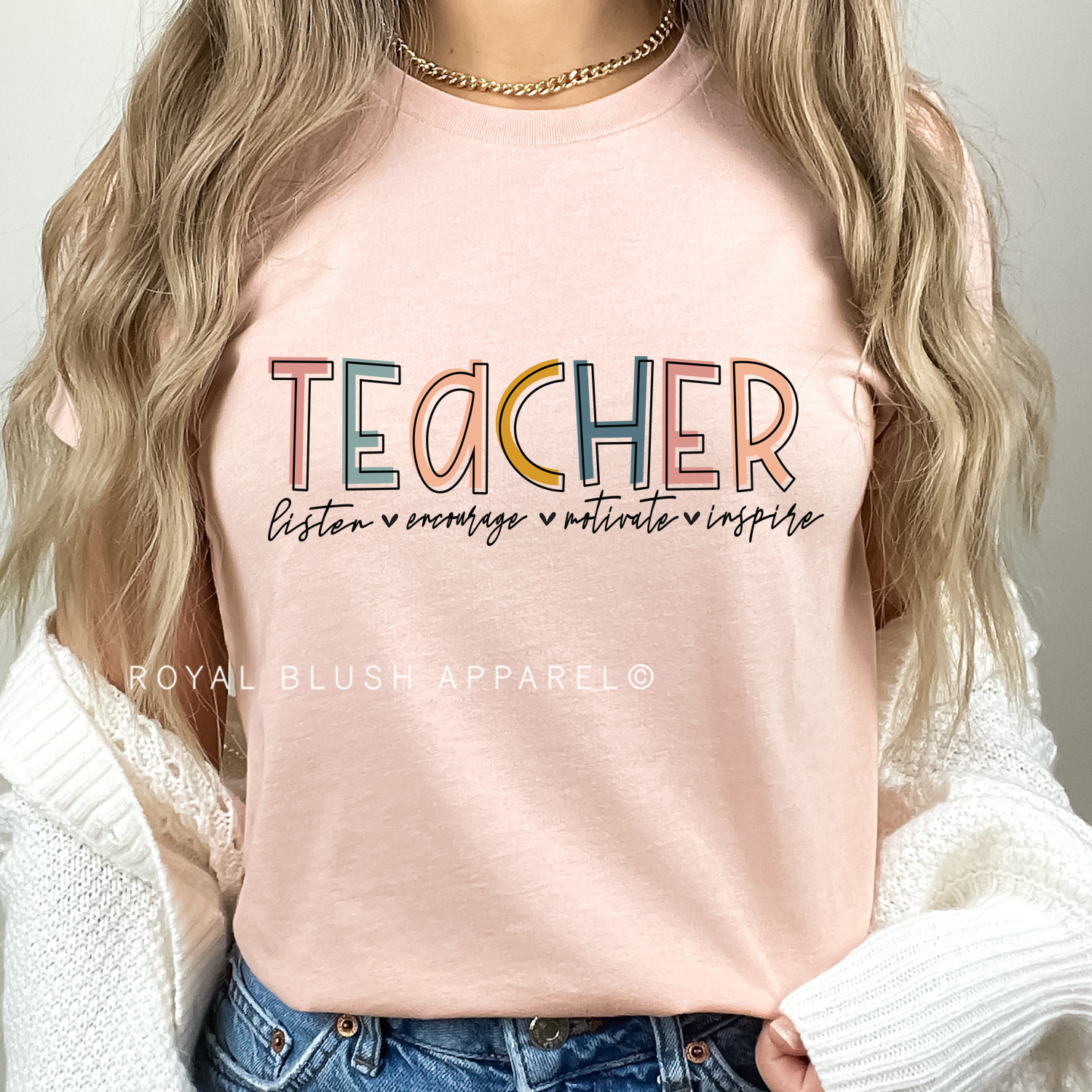 Coffee Gives Me Teacher Powers DTF Transfer ready-to-press DTF transfer shown on apparel