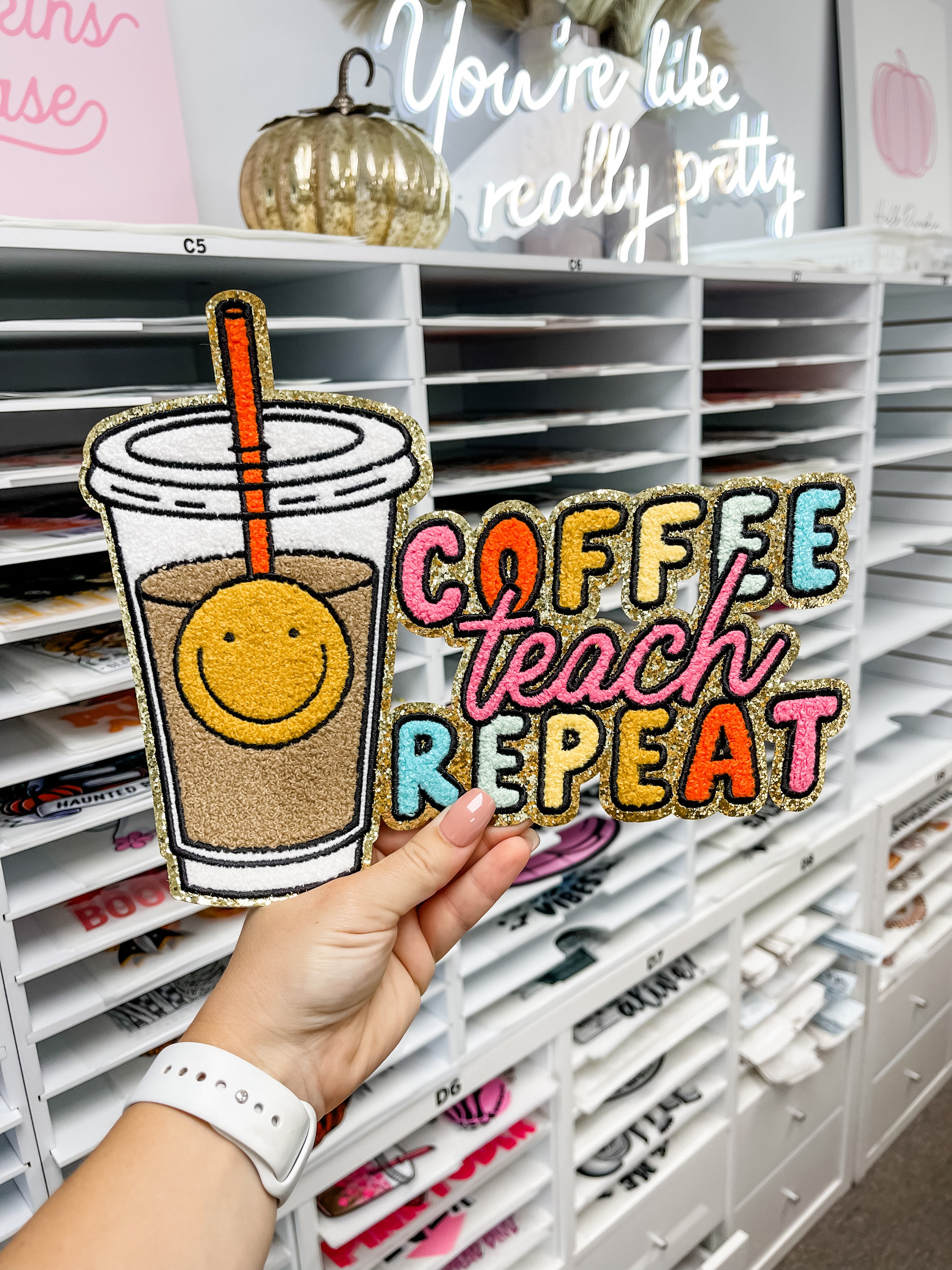 Coffee Teach Repeat Chenille Patch