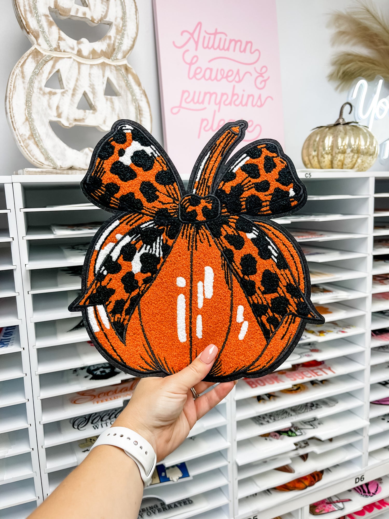 Pumpkin Bow Chenille Patch