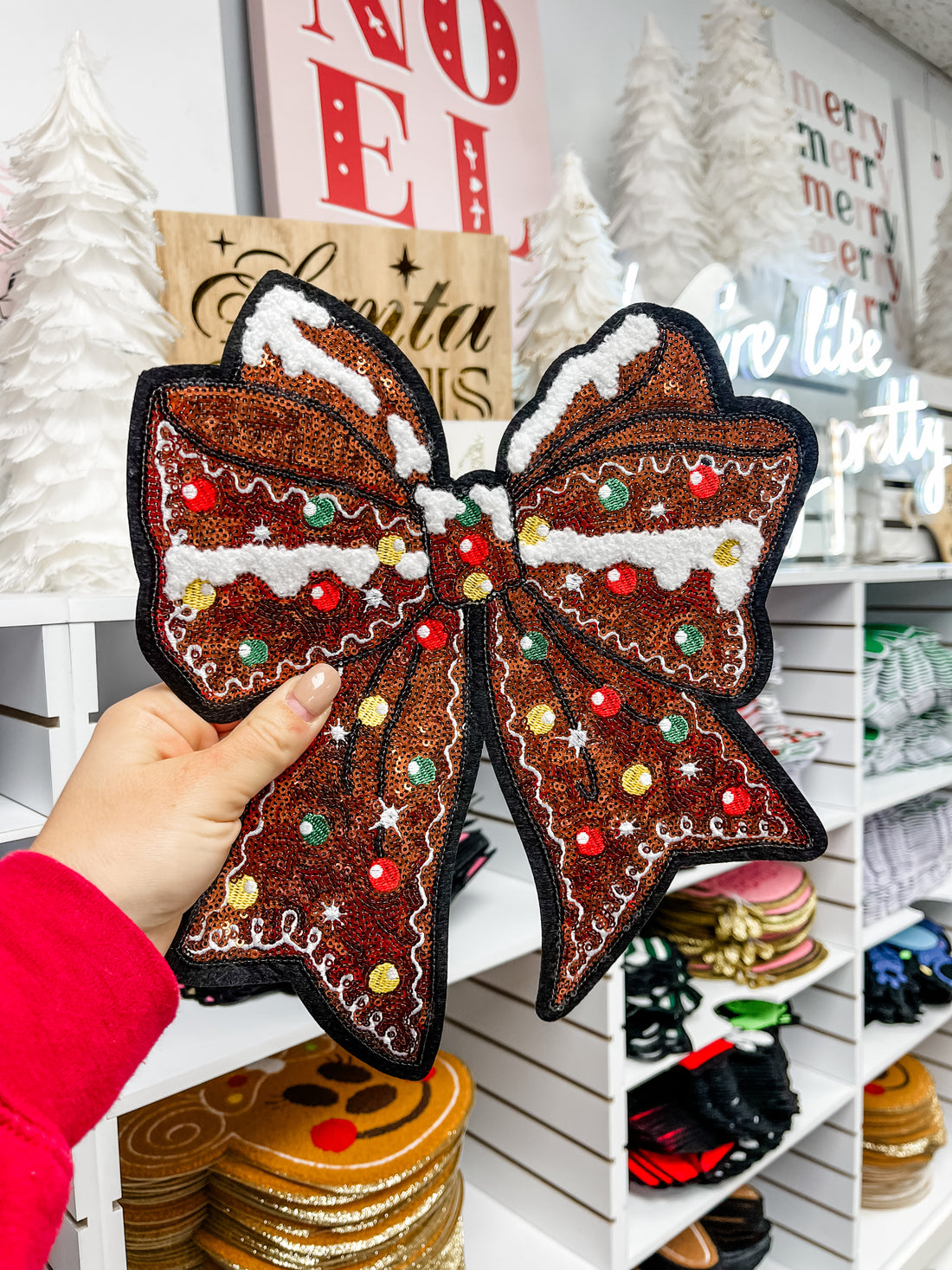 Gingerbread Bow Sequin Patch