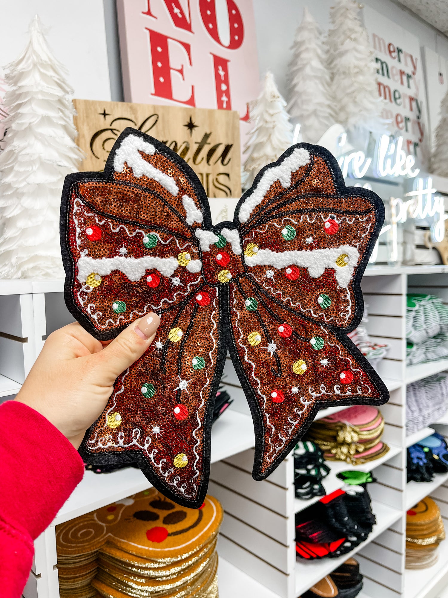 Gingerbread Bow Sequin Patch