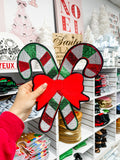 Green Candy Canes Bow Sequin Chenille Patch