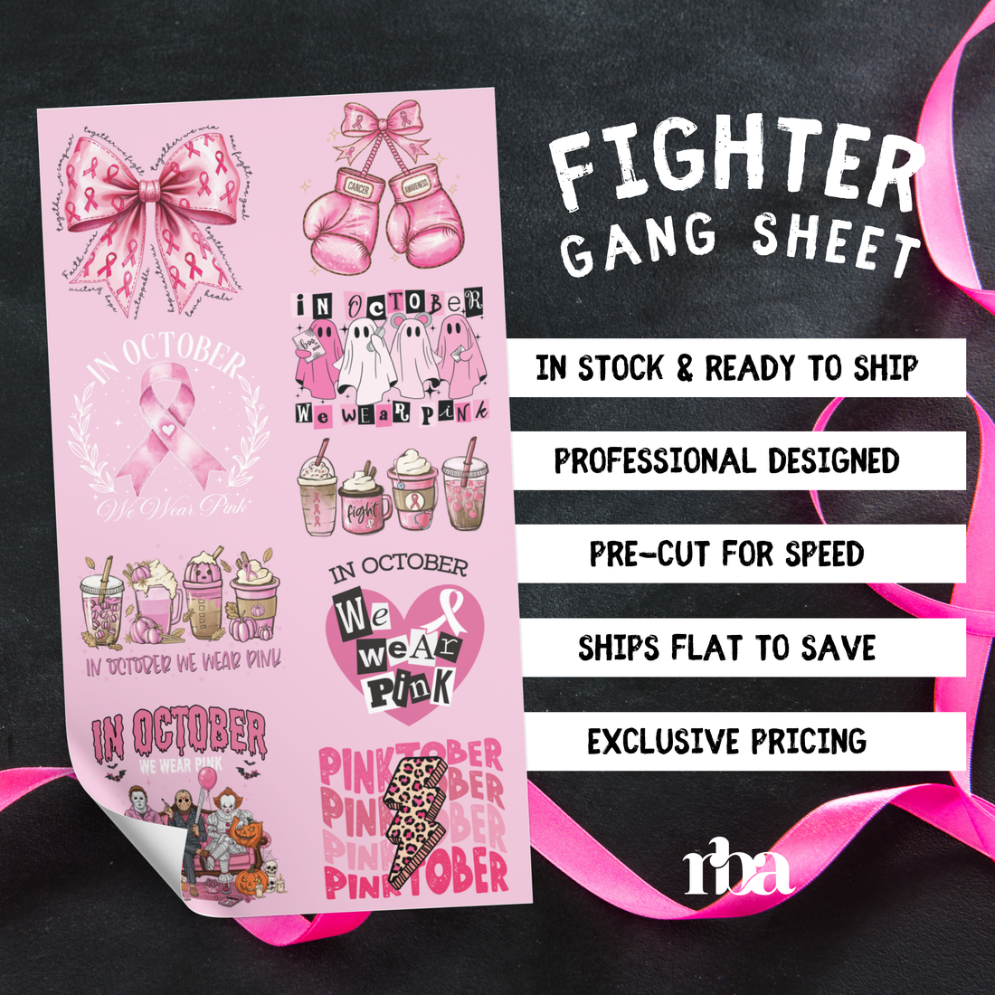Breast Cancer October Wear Pink Pre-Designed Gang Sheet