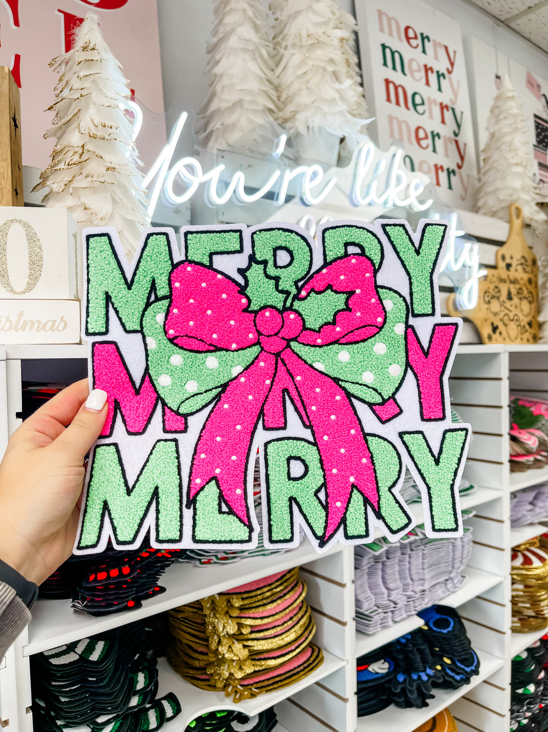 MERRY Holly Bow Chenille Patch