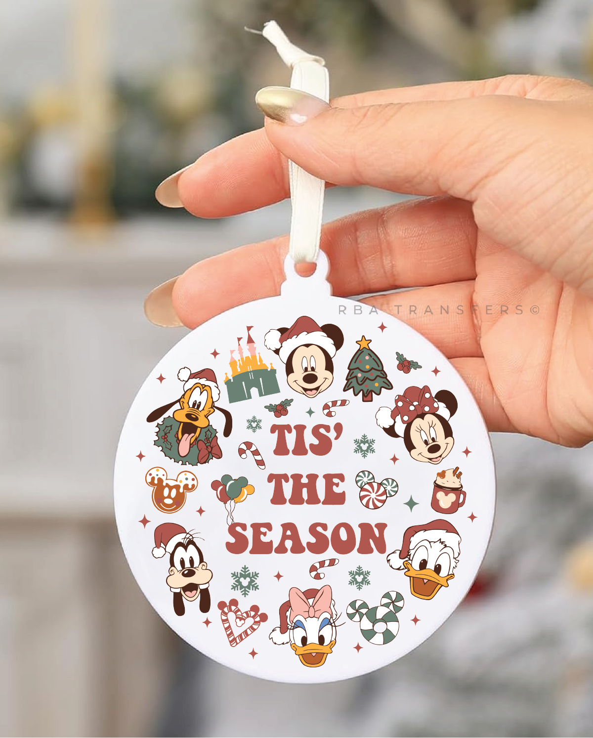 Wreath Tis The Season 3&quot; Acrylic Ornament UV DTF Sticker