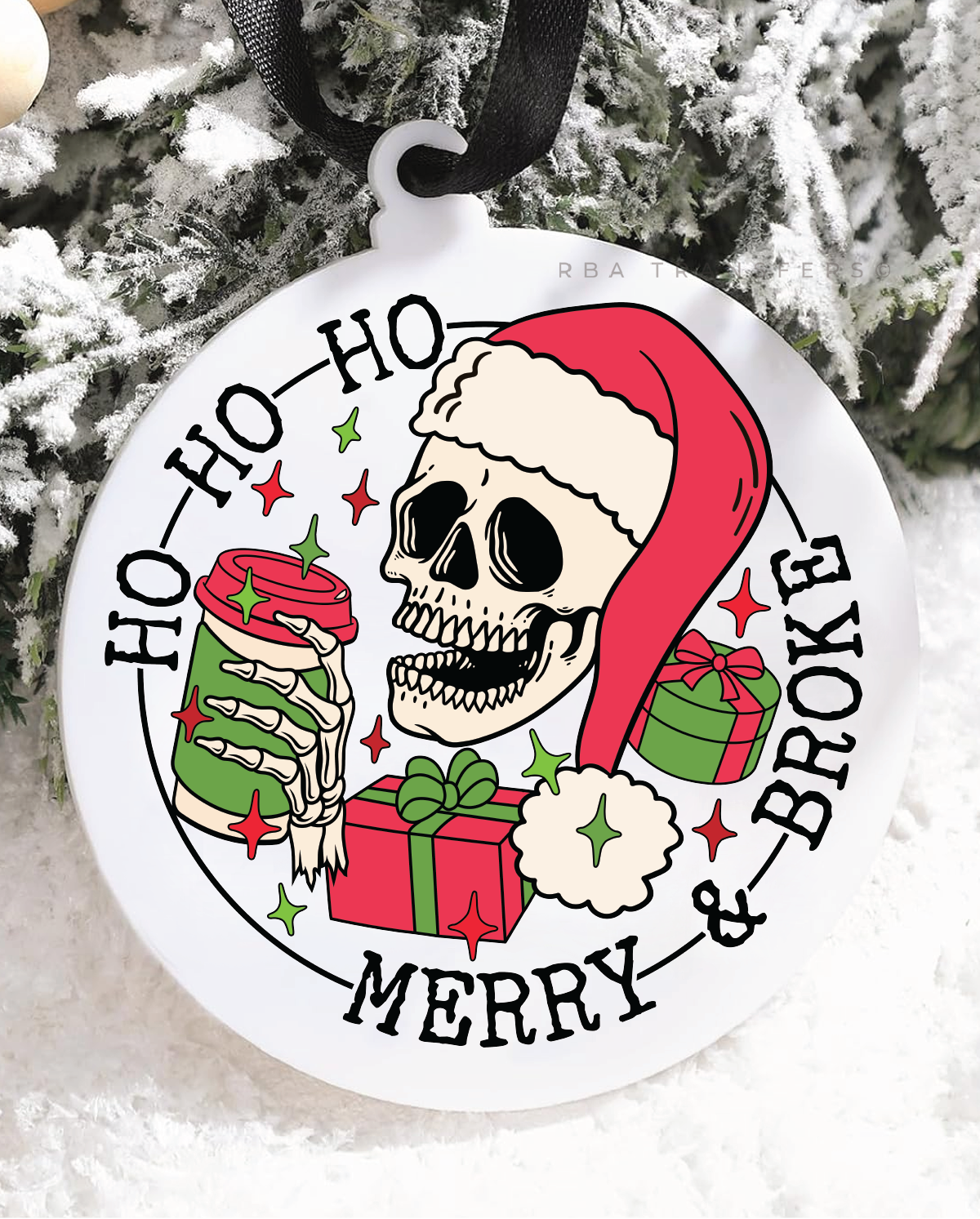 Merry &amp; Broke 3&quot; Acrylic Ornament UV DTF Sticker