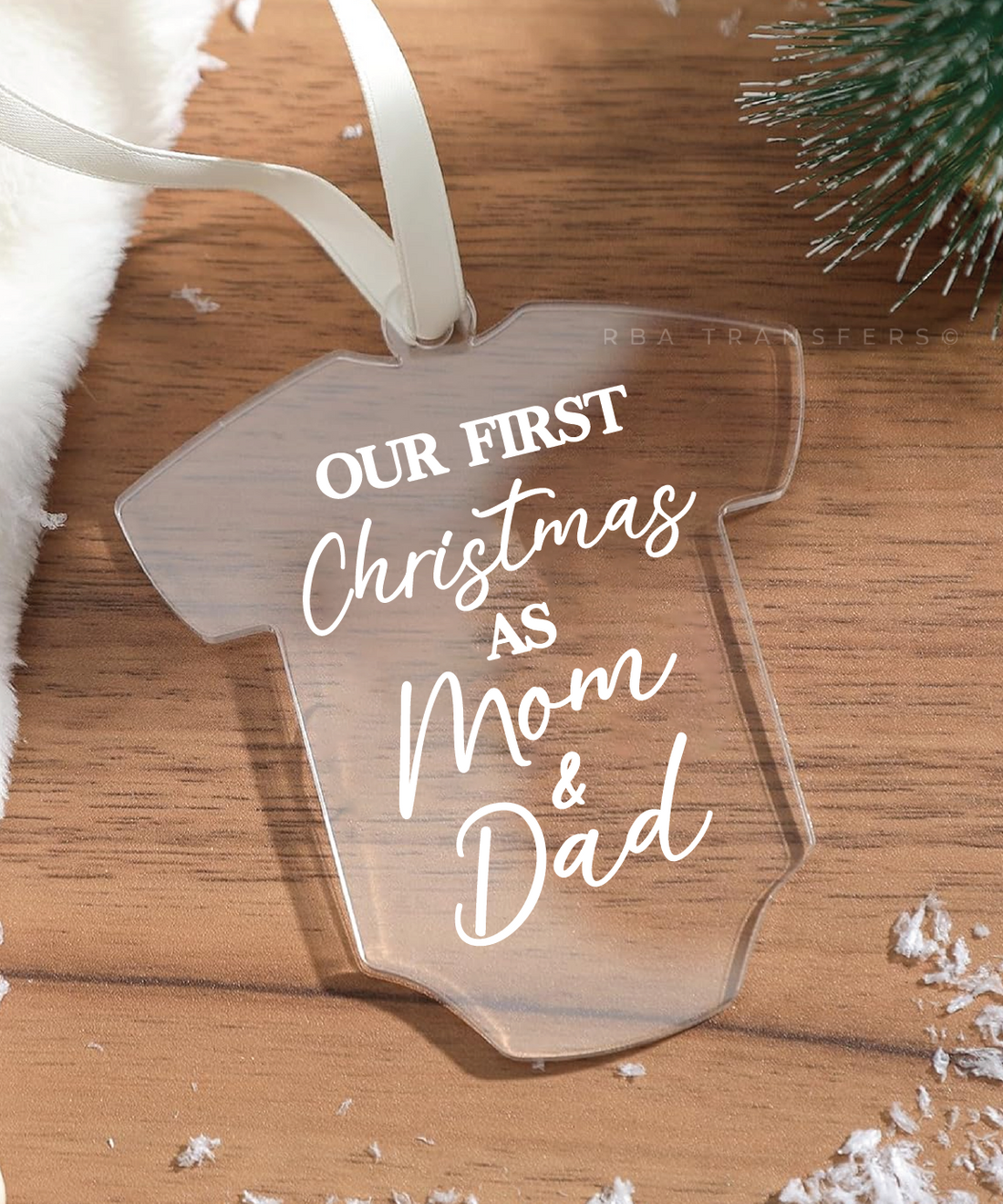 Our First Christmas As Mom &amp; Dad 2023 Acrylic Ornament UV DTF Sticker