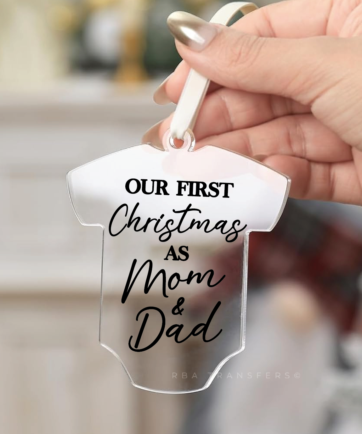 Our First Christmas As Mom &amp; Dad 2023 Acrylic Ornament UV DTF Sticker