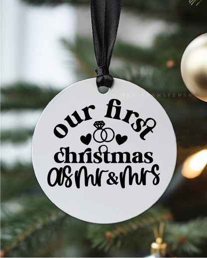 Our First Christmas As Mr &amp; Mrs 3&quot; Acrylic Ornament UV DTF Sticker