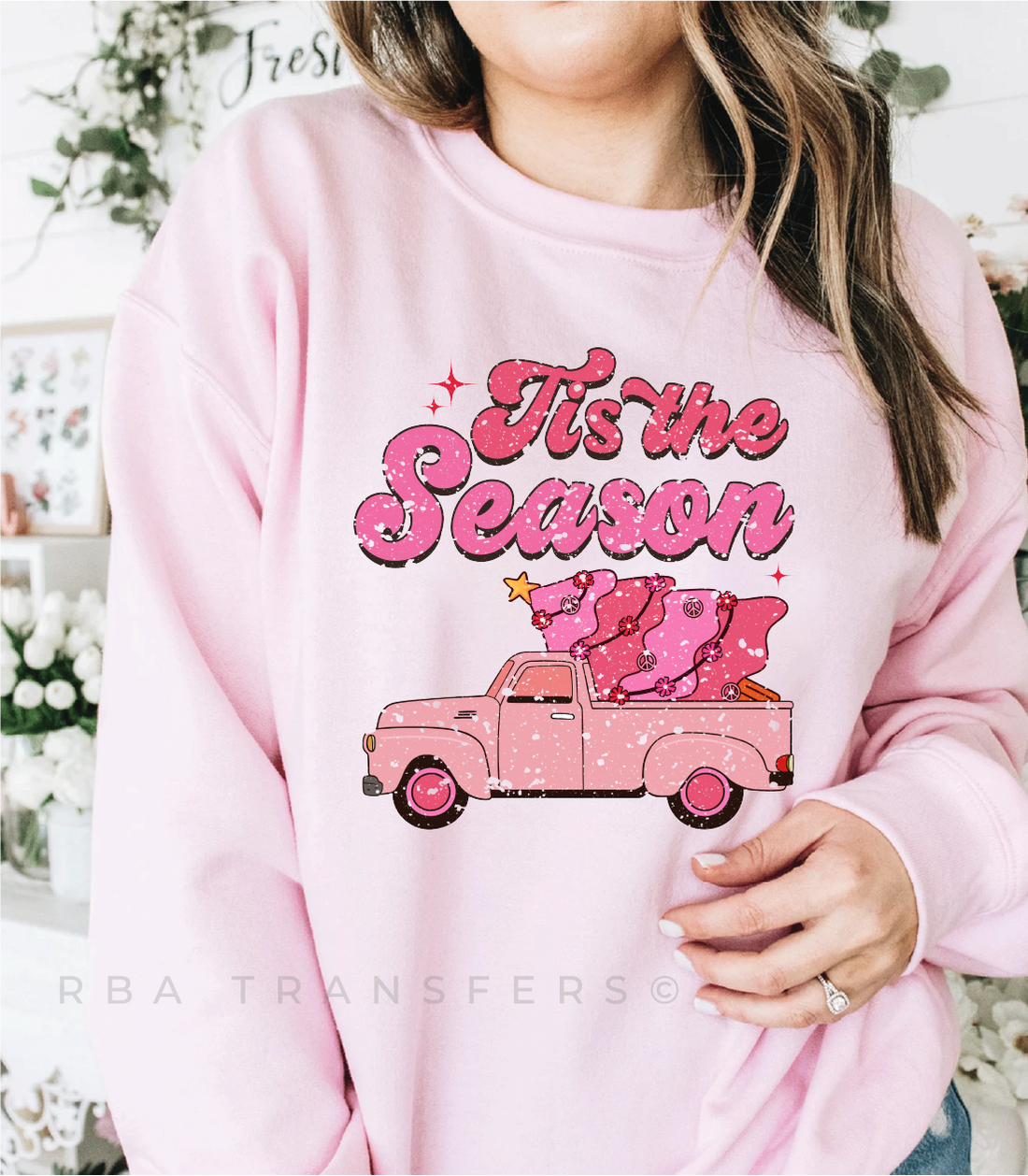 Pink Truck Tis The Season Full Colour Transfer