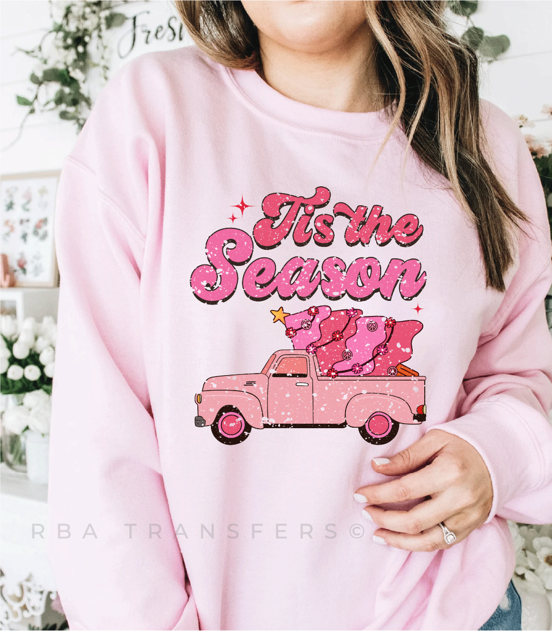 Pink Truck Tis The Season Transfert couleur