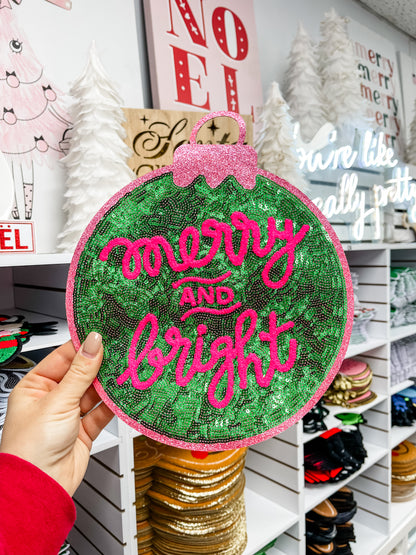 Merry And Bright Ornament Sequin Patch