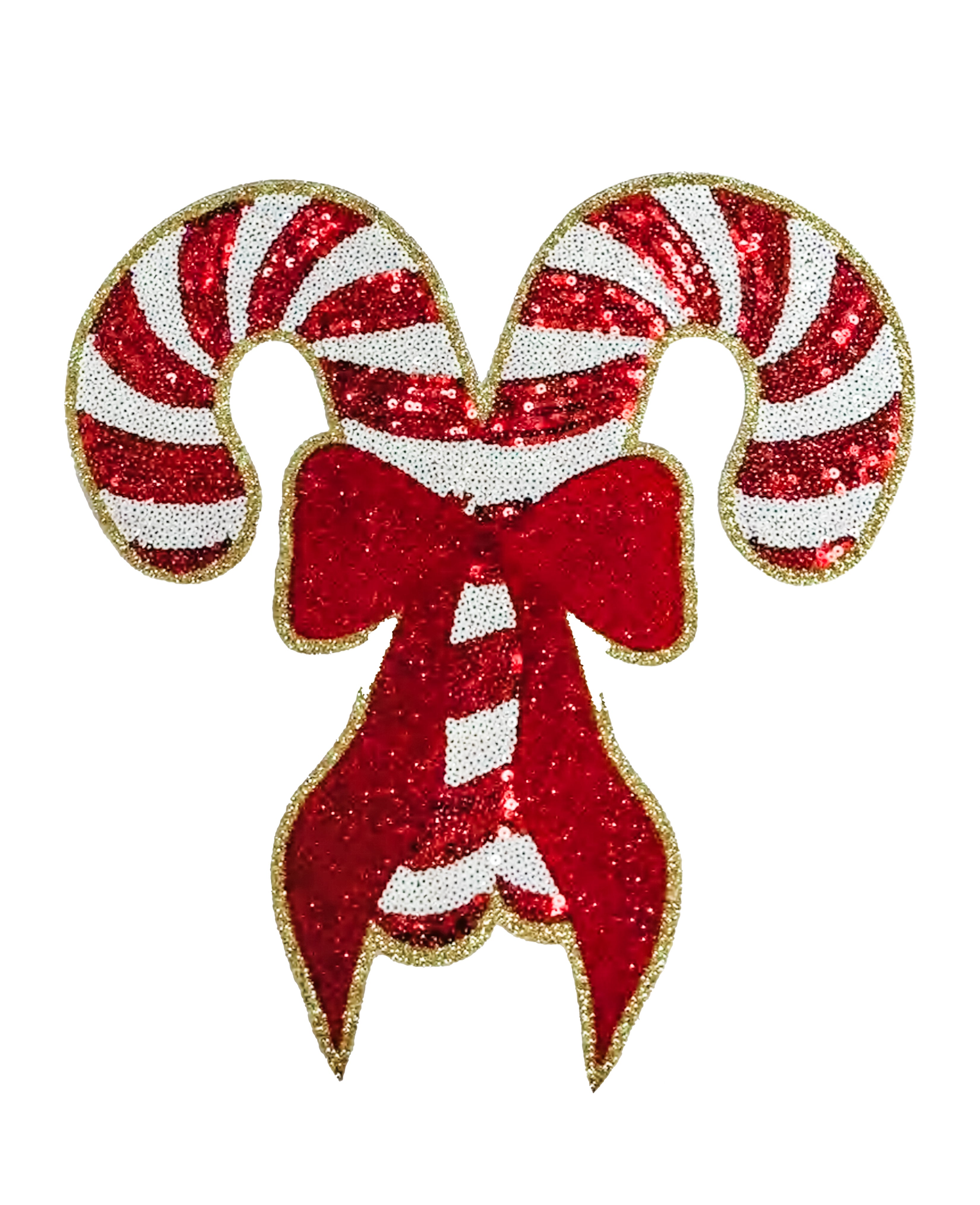 Red Candy Canes Bow Sequin Chenille Patch