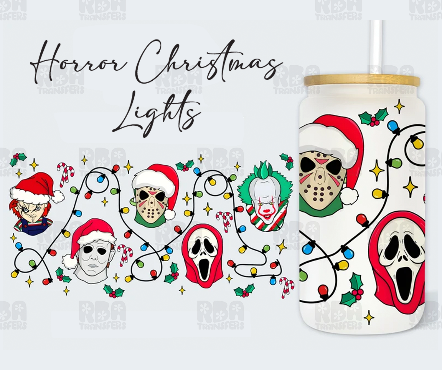 Horror Christmas Lights Wrap UV DTF Sticker